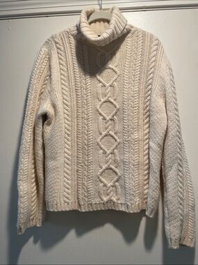 Vintage Paul James Made in England 100% Wool Cable Knit Turtleneck Sweater